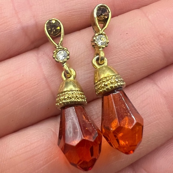Jewelry - Vintage Gold Tone and Orange Drop Earrings